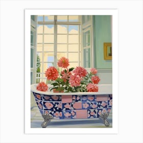A Bathtube Full Of Dahlia In A Bathroom 4 Art Print