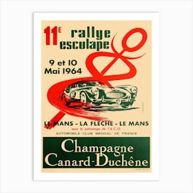 Sports Car Racing Poster for the 11th Rally Esculape Le Mans La Fleche 1964 Art Print