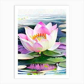 Blooming Lotus Flower In Lake Watercolour 1 Art Print