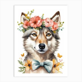 Baby Wolf Flower Crown Bowties Woodland Animal Nursery Decor (28) Art Print
