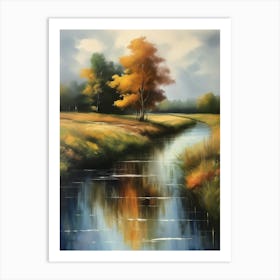 Autumn forest river.Printable Wall Art, Vintage Landscape, Farmhouse Wall Decorations, Vintage Landscape Oil Painting.4 Art Print