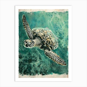 Textured Sea Turtle Swimming Painting 4 Art Print