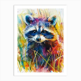 Raccoon Colourful Watercolour 2 Art Print