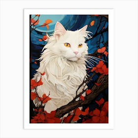 White Cat In The Forest Art Print