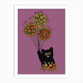 Cat With Flowers Balloon Motivational Quote Art Print