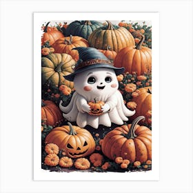 Ghost In Pumpkins Art Print