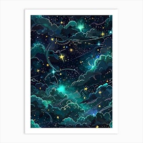 Seamless Pattern With Stars And Clouds 5 Art Print