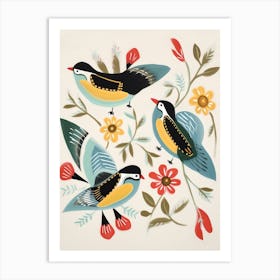 Folk Style Bird Painting Carolina Chickadee 3 Art Print