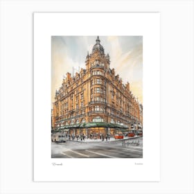 Harrods London Pencil Sketch 3 Watercolour Travel Poster Art Print