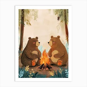 Brown Bear Two Bears Sitting Together By A Campfire Storybook Illustration 3 Art Print