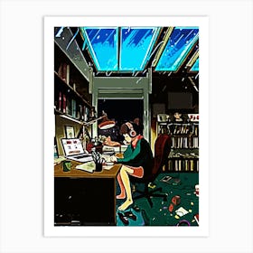 Girl At Her Desk aesthetic Art Print