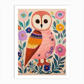 Pink Scandi Barn Owl 2 Art Print