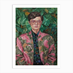 Floral Handpainted Portrait Of Daniel Kwan 3 Art Print