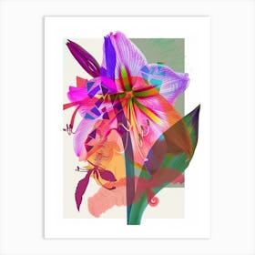 Amaryllis 8 Neon Flower Collage Art Print