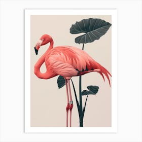 Chilean Flamingo Alocasia Elephant Ear Minimalist Illustration 3 Art Print