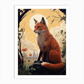 Red Fox Moon Illustration 5 Art Print