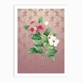 Vintage Periwinkle Botanical on Dusty Pink Pattern Art Print