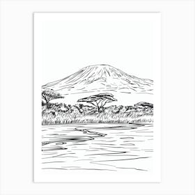 Mount Kilimanjaro Tanzania Line Drawing 2 Art Print