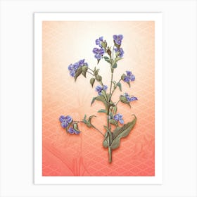 Commelina Tuberosa Vintage Botanical in Peach Fuzz Hishi Diamond Pattern n.0270 Art Print