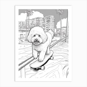 Poodle Dog Skateboarding Line Art 4 Art Print