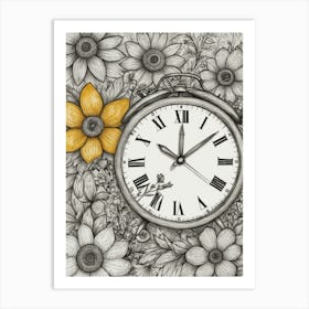 Alarm Clock With Flowers 1 Art Print