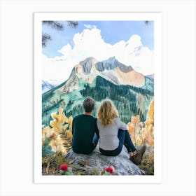 Couple Sitting On Top Of Mountain Art Print