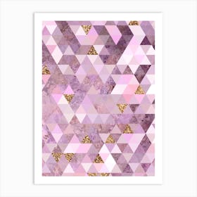 Abstract Triangle Geometric Pattern in Pink and Glitter Gold n.0006 Art Print