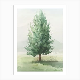 Cypress Tree Atmospheric Watercolour Painting 3 Art Print