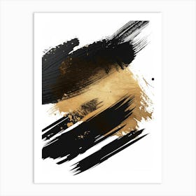 Black And Gold Brush Strokes 11 Art Print