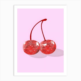 Cherries On A Pink Background Art Print