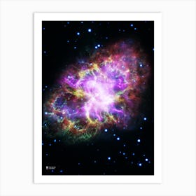 Crab Nebula in bright neon colours. M1, NGC 1952 ⛔ HQ-quality (NASA Hubble Space Telescope) — space poster, science poster, space photo Art Print