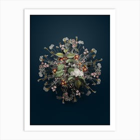 Vintage Black Haw Flower Wreath on Teal Blue n.1143 Art Print