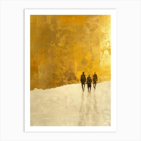 Three People Walking In The Snow Art Print