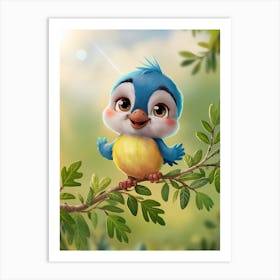 Blue Bird On A Branch 1 Art Print