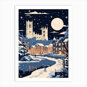 Winter Travel Night Illustration Durham United Kingdom 3 Art Print