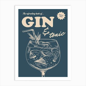 Navy Retro Gin And Tonic Art Print