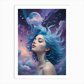 Blue Haired Girl Dreamscape Art Print (4) Art Print