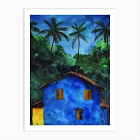 Blue House With Palm Trees 4 Art Print