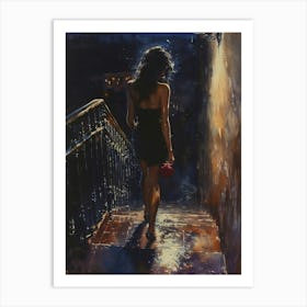 Woman Walking Down The Stairs Art Print