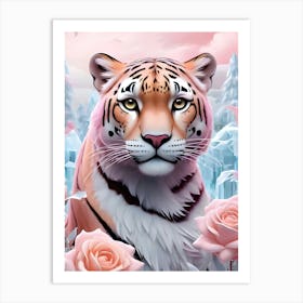 Tiger With Roses 1 Art Print