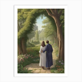 Couple Walking In The Garden Art Print