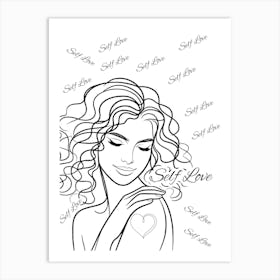 Self Love, feminine, female art, line art, woman art Art Print