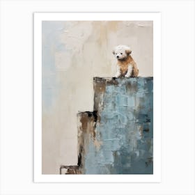 Bichon Frise Dog, Painting In Light Teal And Brown 1 Art Print