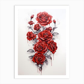 Red Roses drawing on white Art Print