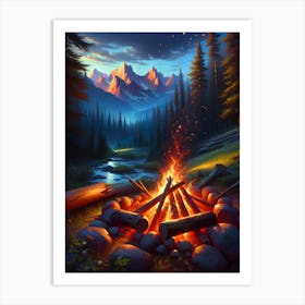 Campfire In The Mountains Art Print