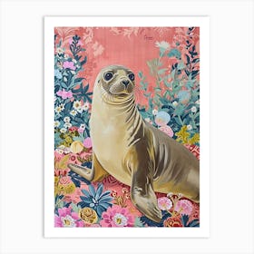 Floral Animal Painting Elephant Seal 3 Art Print