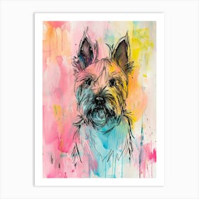 Pastel Silky Terrier Dog Pastel Line Illustration  3 Art Print