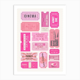 Pink Cinema Tickets Art Print