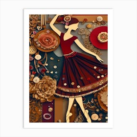 Ballerina In Red Collage Art Print