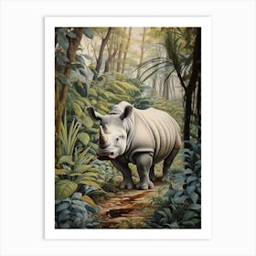 Grey Rhino Walking Through The Leafy Nature 2 Art Print